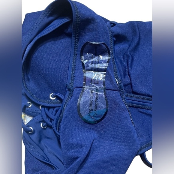 NWT TiniBikini Swimwear Blue Deep V Lace Up One Piece Swimsuit Size Small Sexy! - Picture 10 of 16